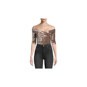 Design Lab┃Mocha Off Shoulder Velvet Bodysuit Size: XS